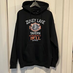 Zukey Lake Tavern Black Hoodie Sz L NWOT